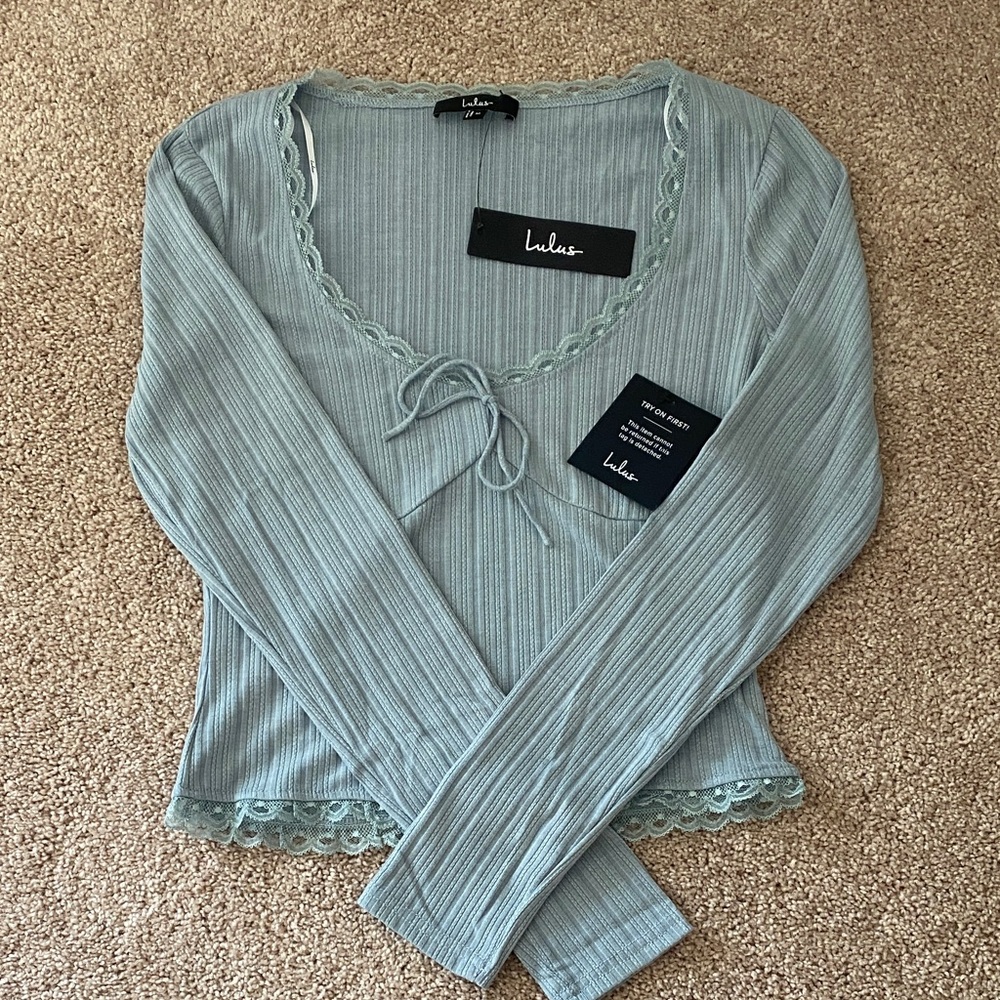 Lulu's Soft Blue Lace-Trimmed Top